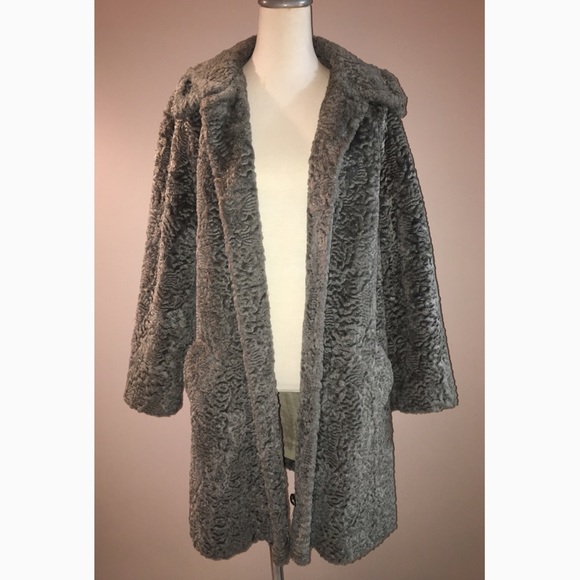 Vintage grey Persian lamb wool faux fur coat - Picture 4 of 8